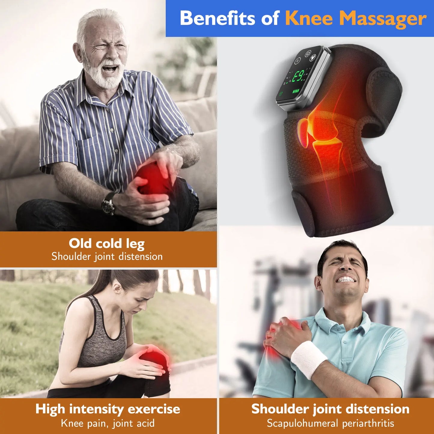 Electric Heating Massage Vibrator Knee Pad for Joint Pain Relief